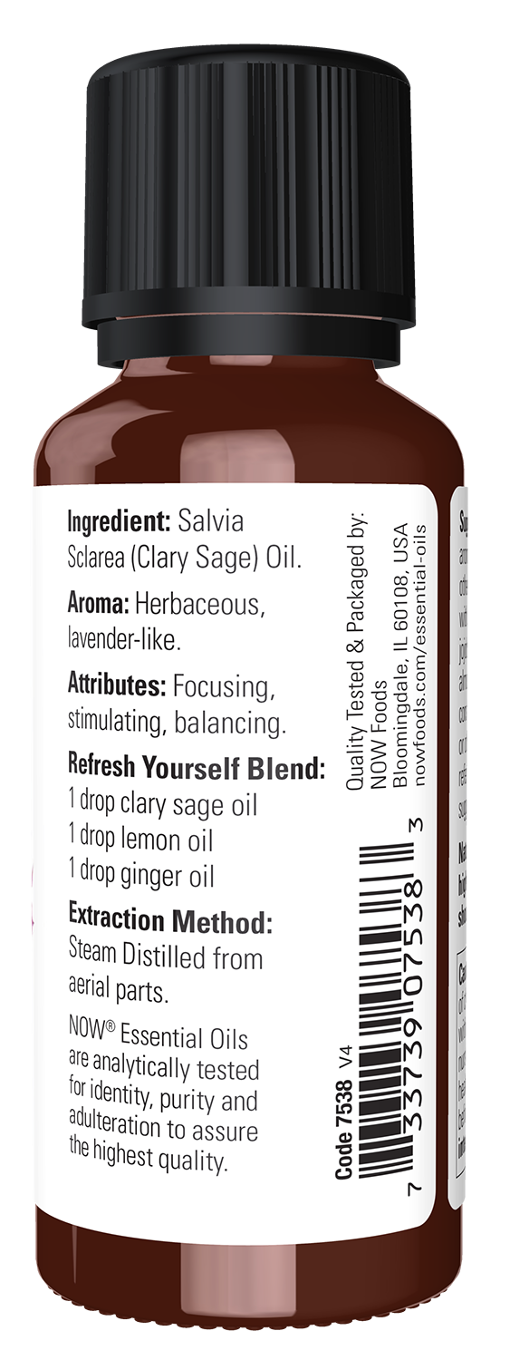NOW Essential Oils, Clary Sage Oil, Undiluted, Steam Distilled, 1 fl. oz