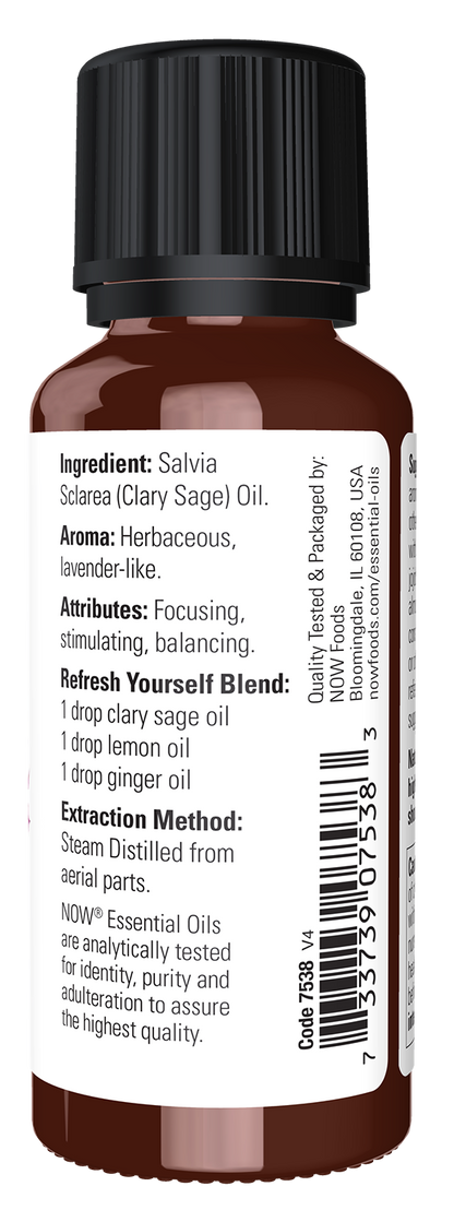 NOW Essential Oils, Clary Sage Oil, Undiluted, Steam Distilled, 1 fl. oz