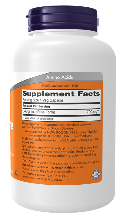 NOW Supplements, L-Arginine 700 mg, Amino Acid, 180 Veg Caps