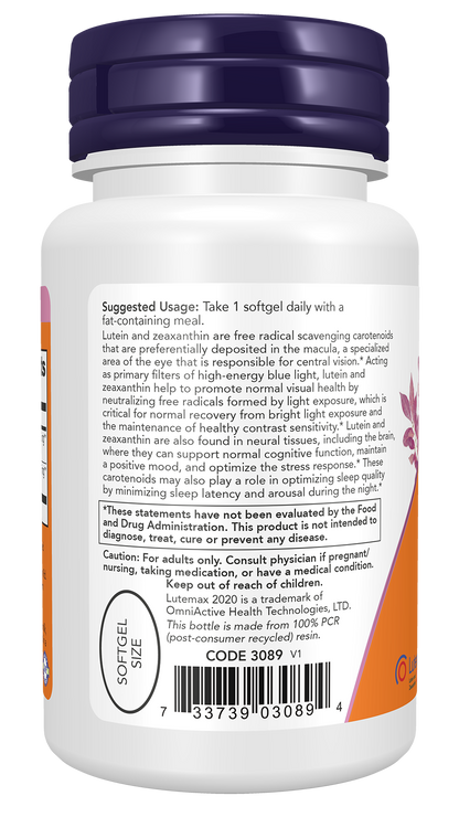 NOW Supplements, Lutein & Zeaxanthin with 25 mg Lutein and 5 mg Zeaxanthin, 120 Softgels