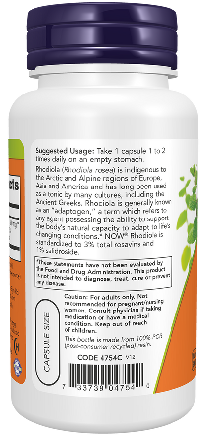 NOW Supplements, Rhodiola 500 mg, Adaptogenic Herb*, 60 Veg Caps
