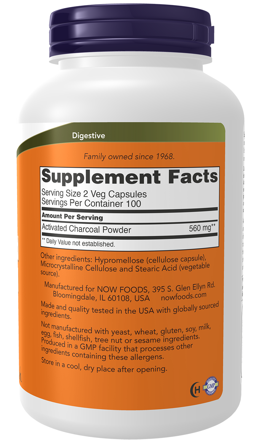 NOW Supplements, Activated Charcoal from Coconut Shells, 200 Veg Caps