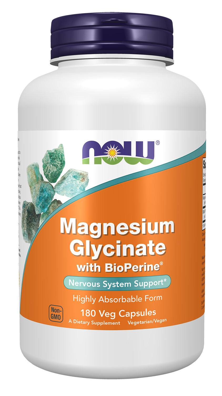 NOW Supplements, Magnesium Glycinate with BioPerine, 180 Veg Capsules