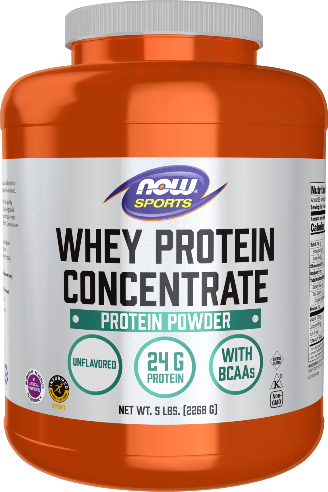 NOW Sports, Whey Protein Concentrate 24 g, Unflavored Powder, 5 lbs