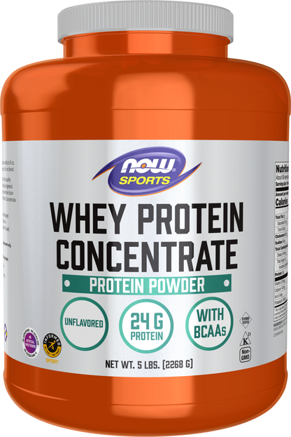NOW Sports, Whey Protein Concentrate 24 g, Unflavored Powder, 5 lbs