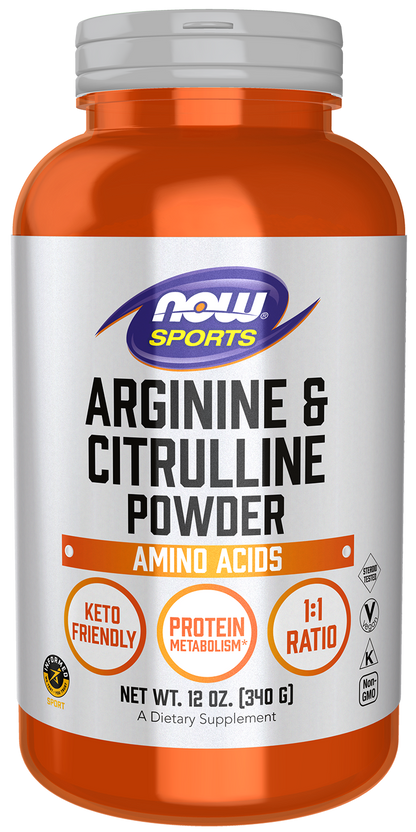 NOW Sports, Arginine & Citrulline Powder, 1:1 Ratio, Amino Acid, 12 oz