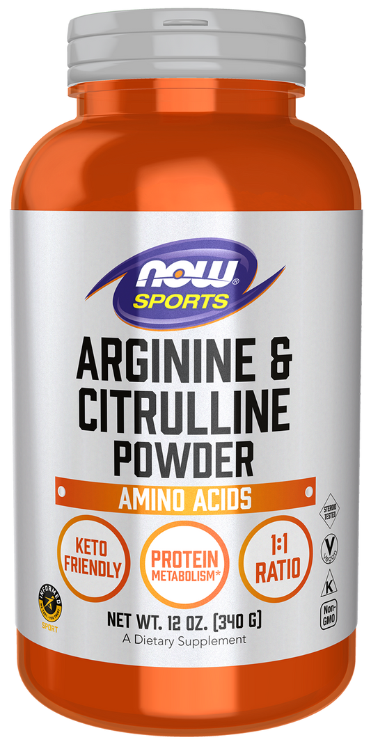 NOW Sports, Arginine & Citrulline Powder, 1:1 Ratio, Amino Acid, 12 oz