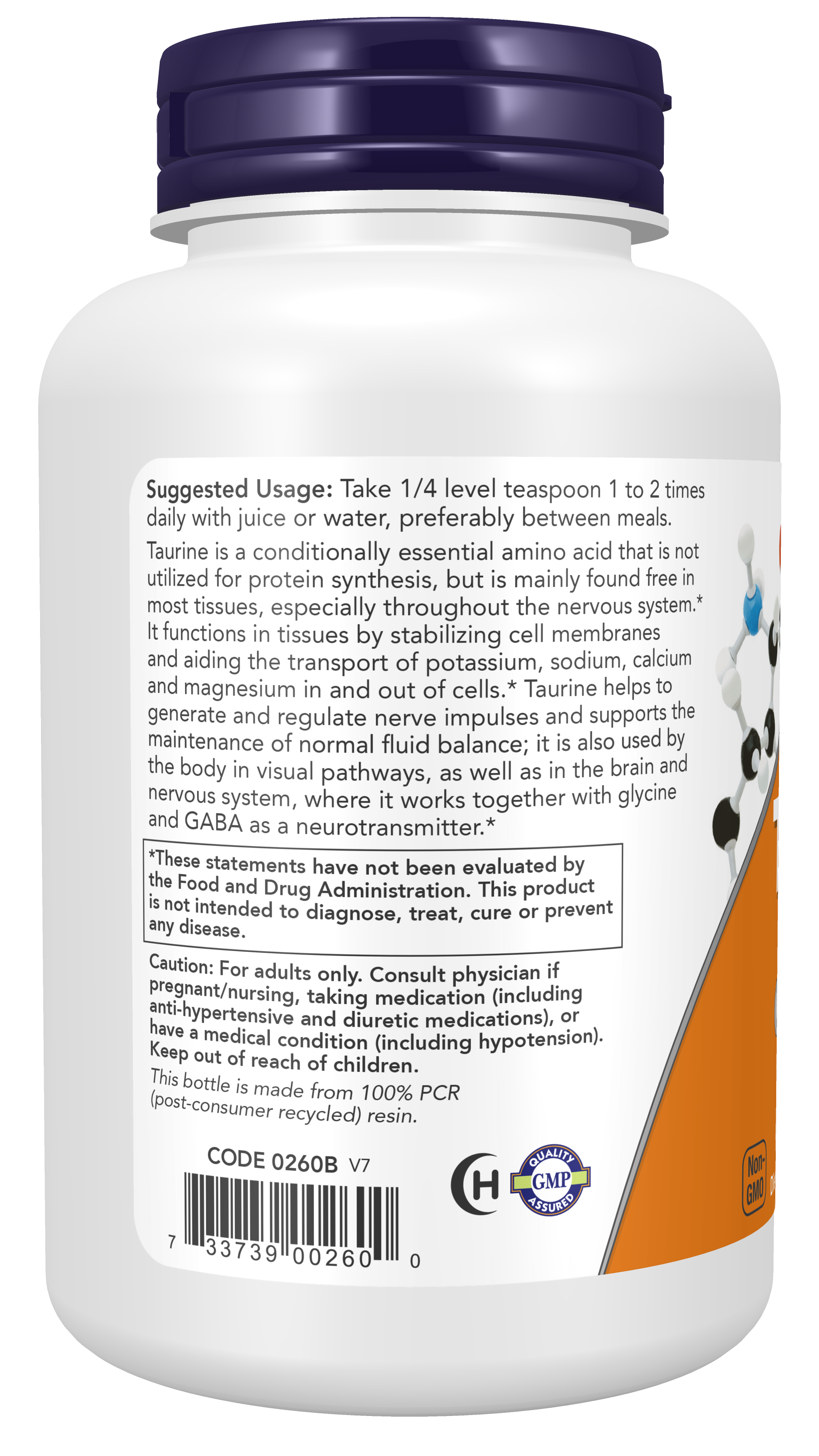 NOW Supplements, Taurine Powder, Amino Acid, 8 oz