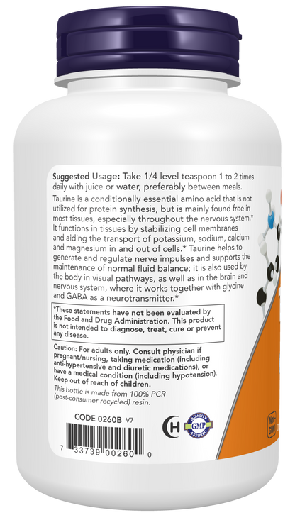 NOW Supplements, Taurine Powder, Amino Acid, 8 oz