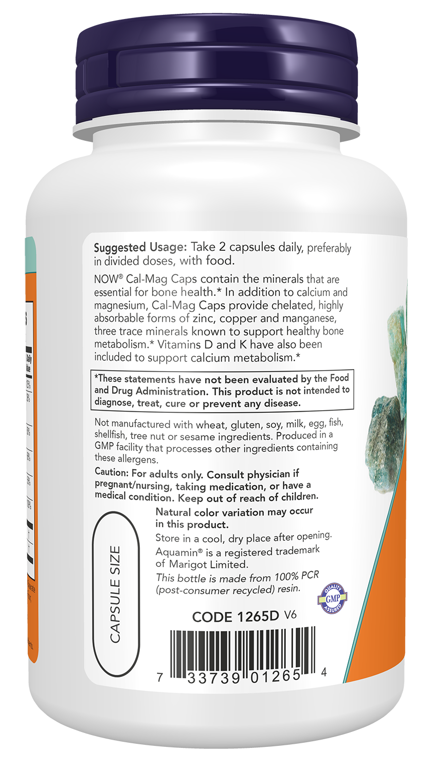 NOW Supplements, Cal-Mag Caps with Vitamin D and Minerals, 120 Veg Caps