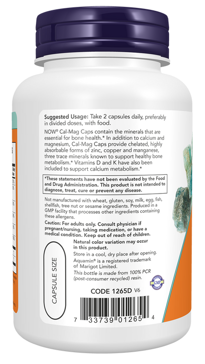 NOW Supplements, Cal-Mag Caps with Vitamin D and Minerals, 120 Veg Caps