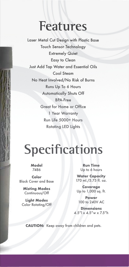 NOW Solutions, Metal Touch Ultrasonic Aromatherapy Oil Diffuser