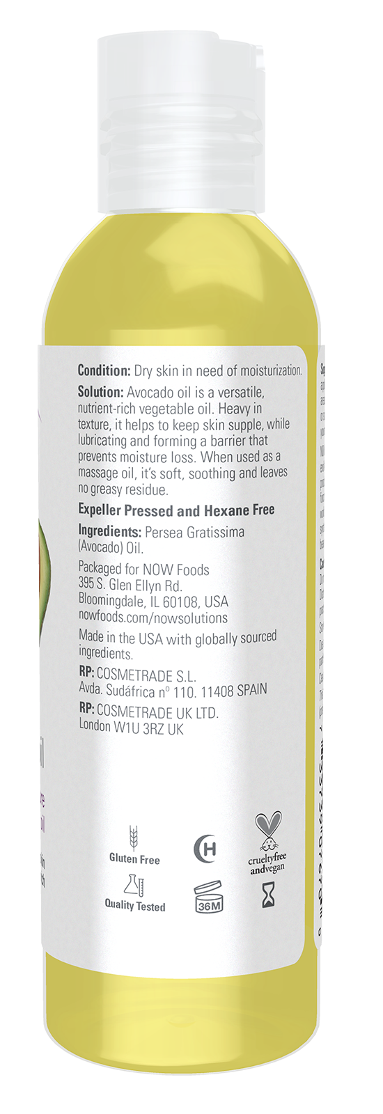 NOW Solutions, Avocado Oil, Moisturizing Oil, Nutrient Rich, 4 fl. oz