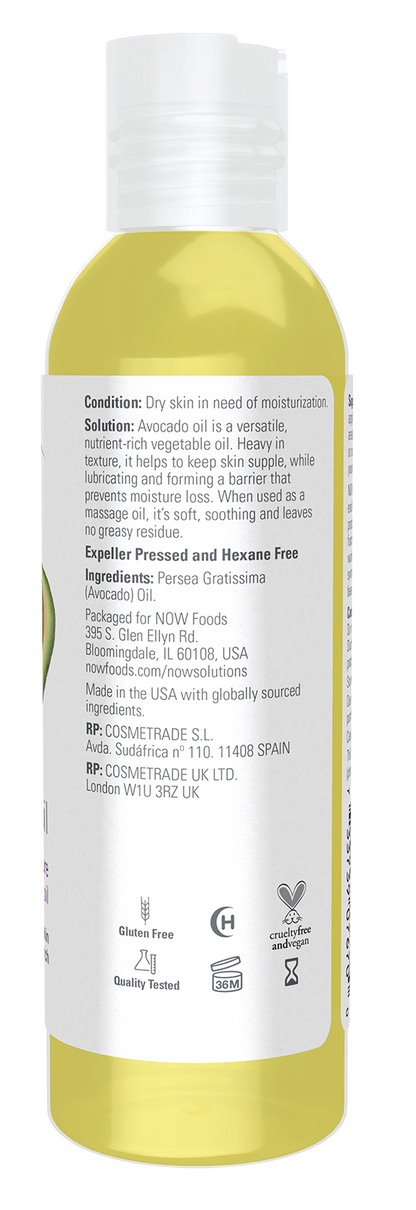 NOW Solutions, Avocado Oil, Moisturizing Oil, Nutrient Rich, 4 fl. oz