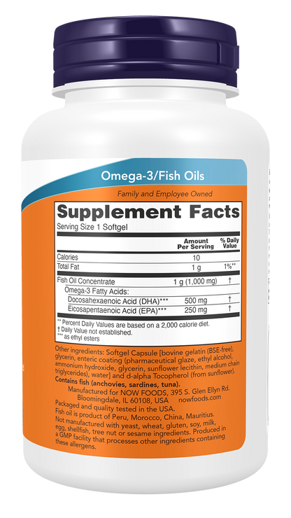 NOW Supplements, DHA-500 with 250 EPA, Molecularly Distilled, 90 Softgels