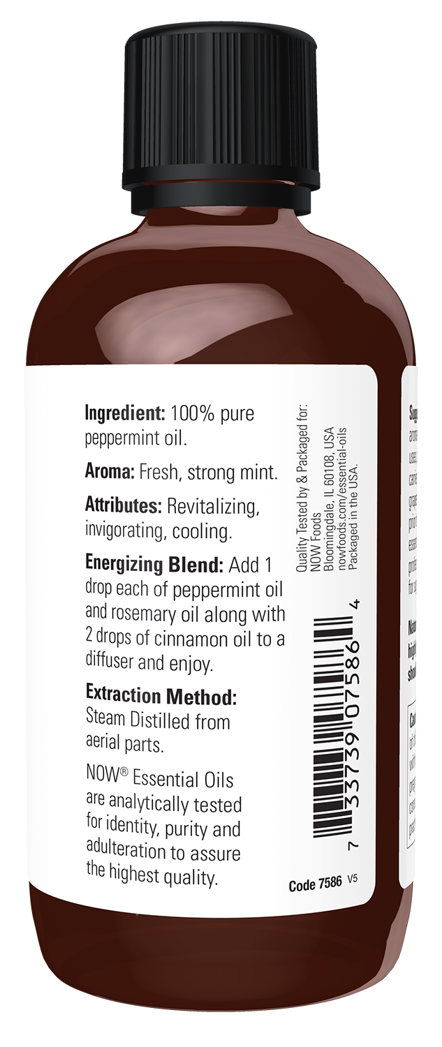 NOW Essential Oils, Peppermint Oil, Steam Distilled, Undiluted, 4 fl. oz