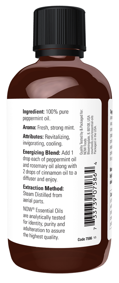 NOW Essential Oils, Peppermint Oil, Steam Distilled, Undiluted, 4 fl. oz
