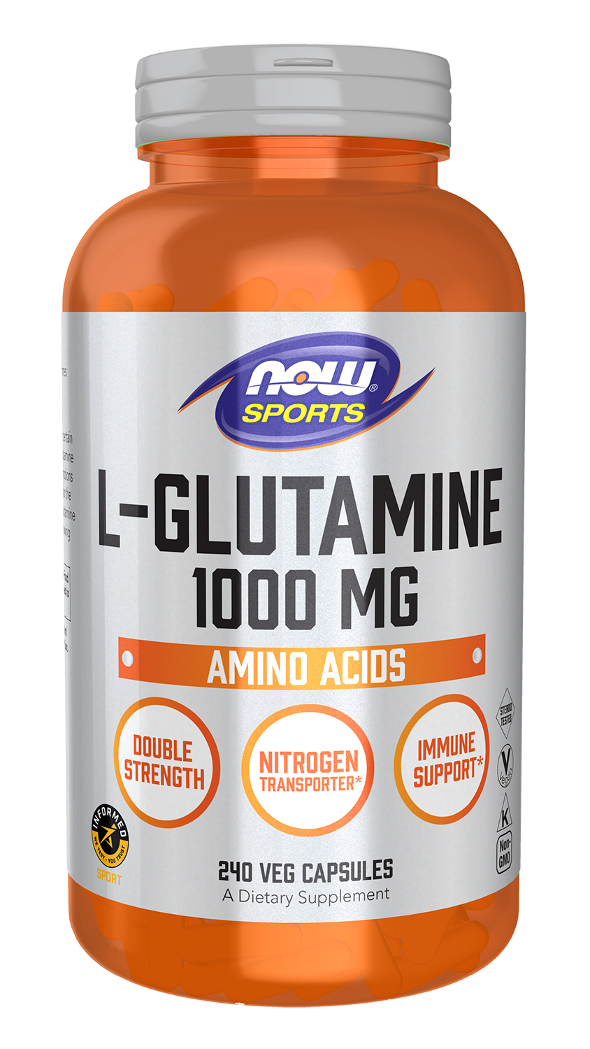 NOW Sports, L-Glutamine 1,000 mg, Double Strength, Amino Acid, 240 Veg Caps