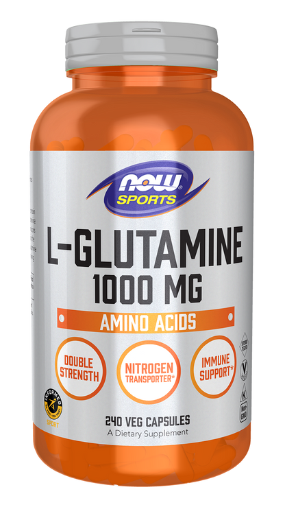 NOW Sports, L-Glutamine 1,000 mg, Double Strength, Amino Acid, 240 Veg Caps