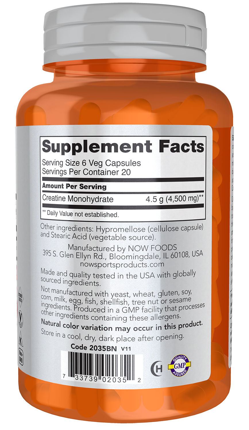 NOW Sports, Creatine Monohydrate 750 mg, Muscel Fuel*, 120 Veg Caps