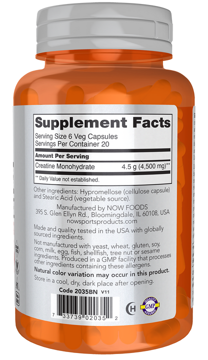 NOW Sports, Creatine Monohydrate 750 mg, Muscel Fuel*, 120 Veg Caps