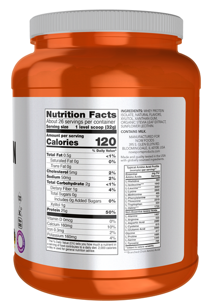NOW Sports, Whey Protein Isolate 25 g With BCAAs, Vanilla Flavor 1.8 lbs