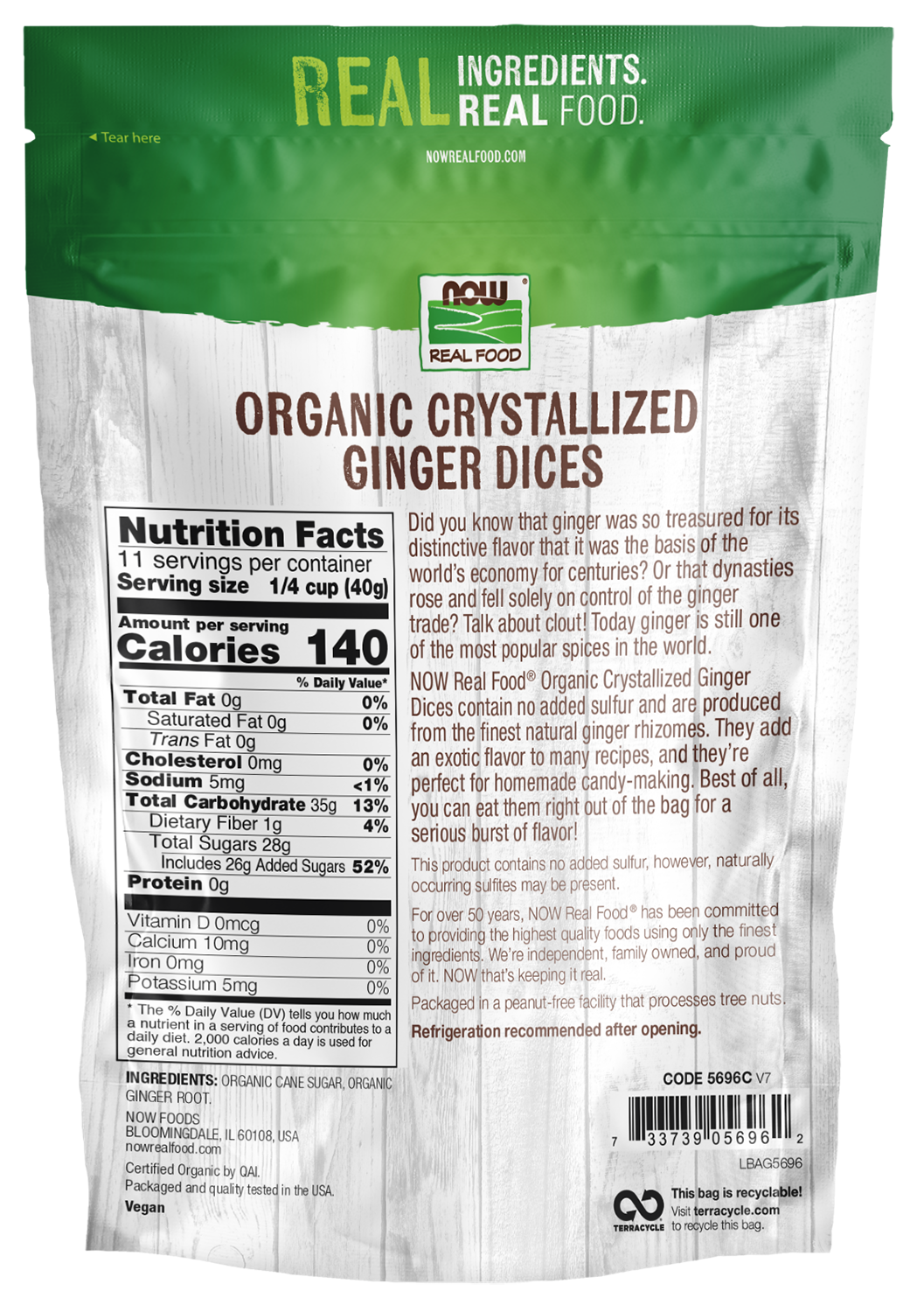 NOW Foods, Organic Crystallized Ginger Dices, No Preservatives, 16 oz