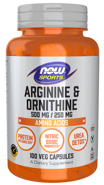 NOW Sports, Arginine & Ornithine 500/250 mg, Amino Acids, 100 Veg Caps