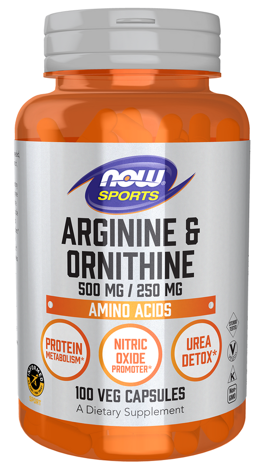 NOW Sports, Arginine & Ornithine 500/250 mg, Amino Acids, 100 Veg Caps