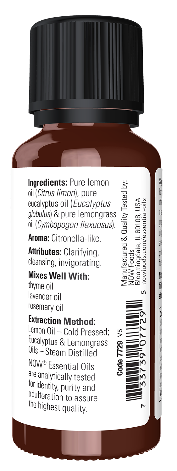 NOW Essential Oils, Invigorating Lemon & Eucalyptus Oil Blend, 1 fl. oz