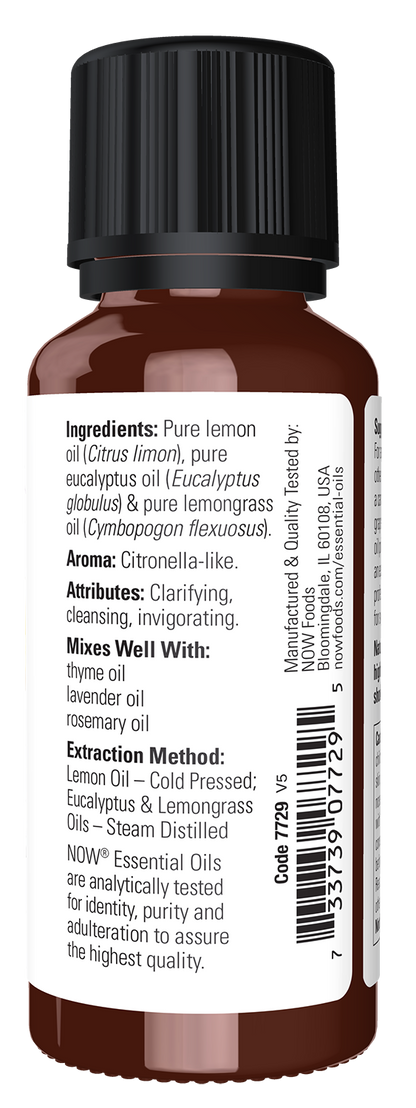 NOW Essential Oils, Invigorating Lemon & Eucalyptus Oil Blend, 1 fl. oz