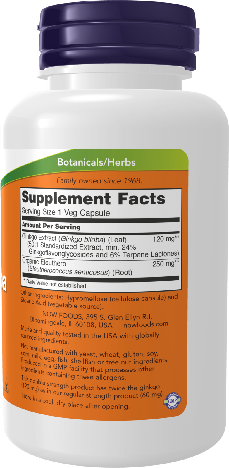 NOW Supplements, Ginkgo Biloba 120 mg, Double Strength, 100 Veg Caps