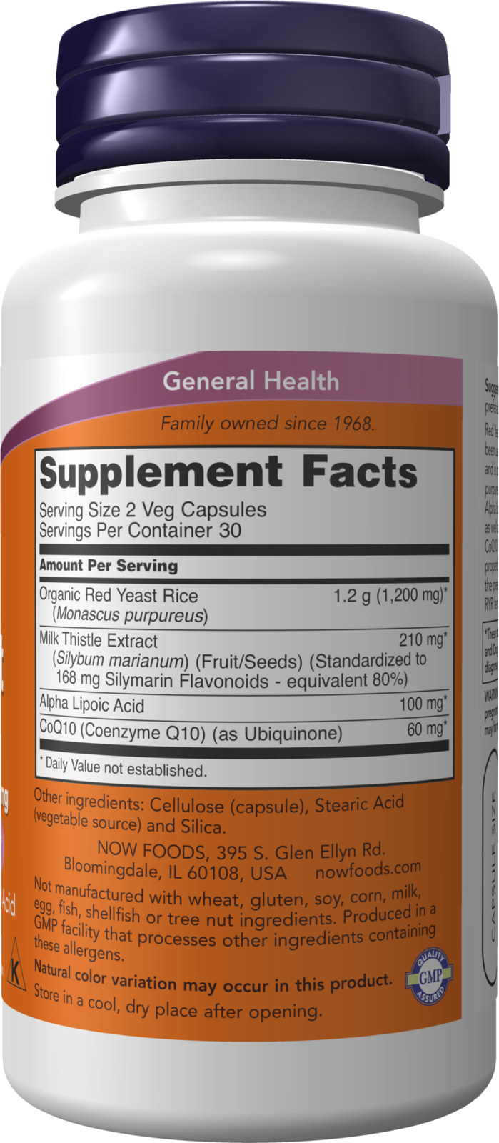NOW Supplements, Red Yeast Rice with CoQ10, Milk Thistle & ALA, 60 Veg Caps