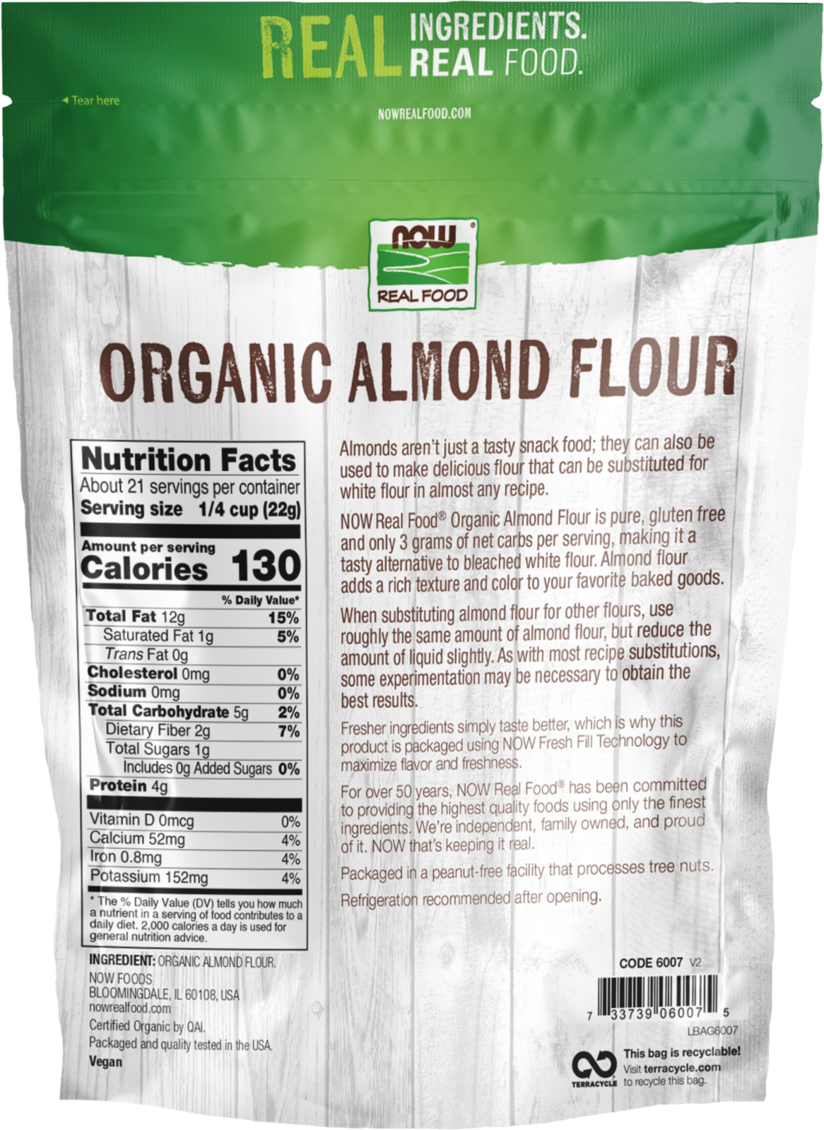 NOW Foods, Organic Almond Flour, Superfine, Blanched, 16 oz