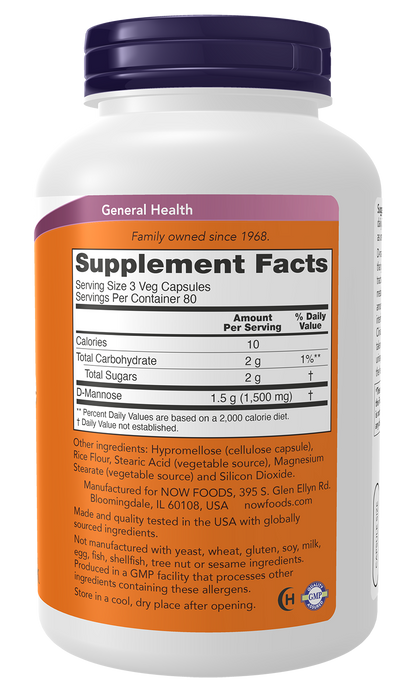 NOW Supplements, D-Mannose 500 mg, Healthy Urinary Tract*, 240 Veg Caps