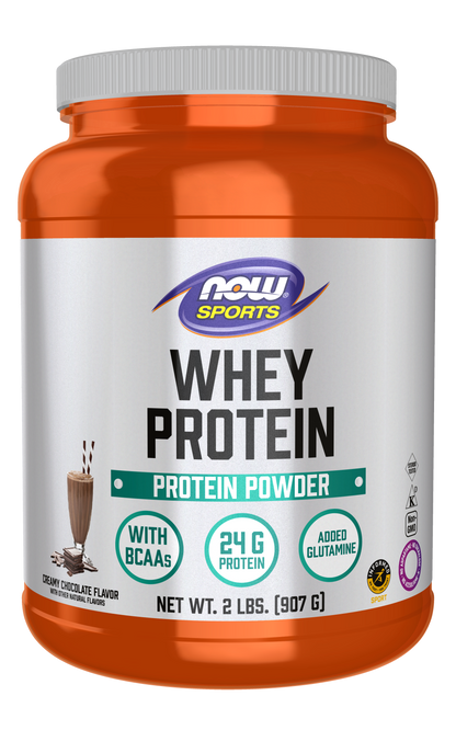 NOW Sports, Whey Protein 24 g With BCAAs, Creamy Chocolate Flavor, 2 lbs