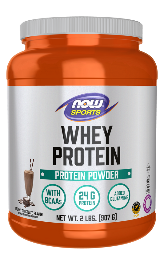 NOW Sports, Whey Protein 24 g With BCAAs, Creamy Chocolate Flavor, 2 lbs