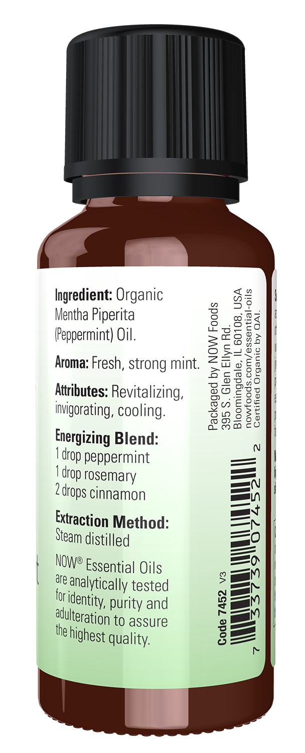 NOW Essential Oils, Organic Peppermint Oil, Steam Distilled, 1 fl. oz