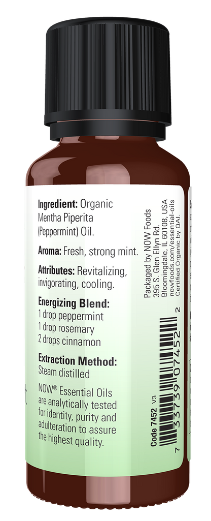 NOW Essential Oils, Organic Peppermint Oil, Steam Distilled, 1 fl. oz