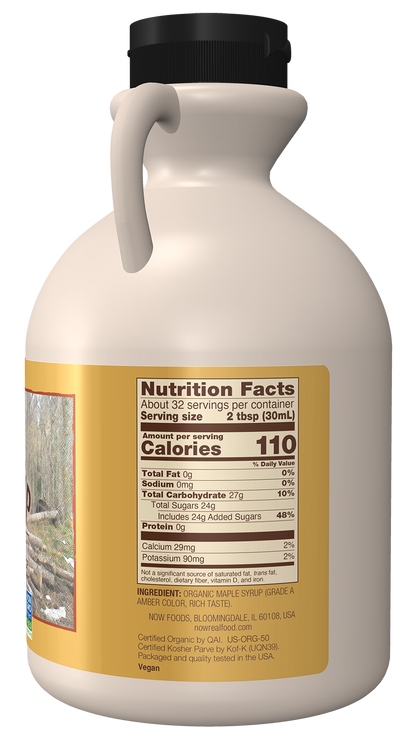 NOW Foods, Certified Organic Maple Syrup, Grade A Amber Color, 32 fl. oz