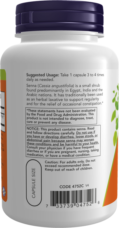 NOW Supplements, Senna Leaves 470 mg, Supports Regularity*, 100 Veg Caps