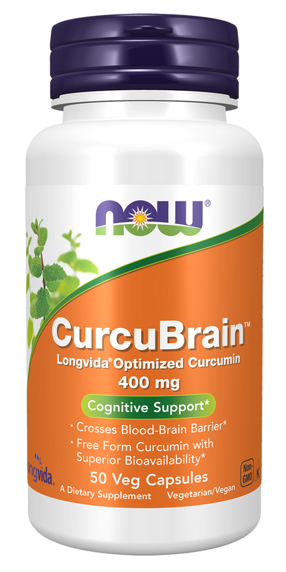 NOW Supplements, CurcuBrain™ 400 mg with Longvida® Curcumin, 50 Veg Caps