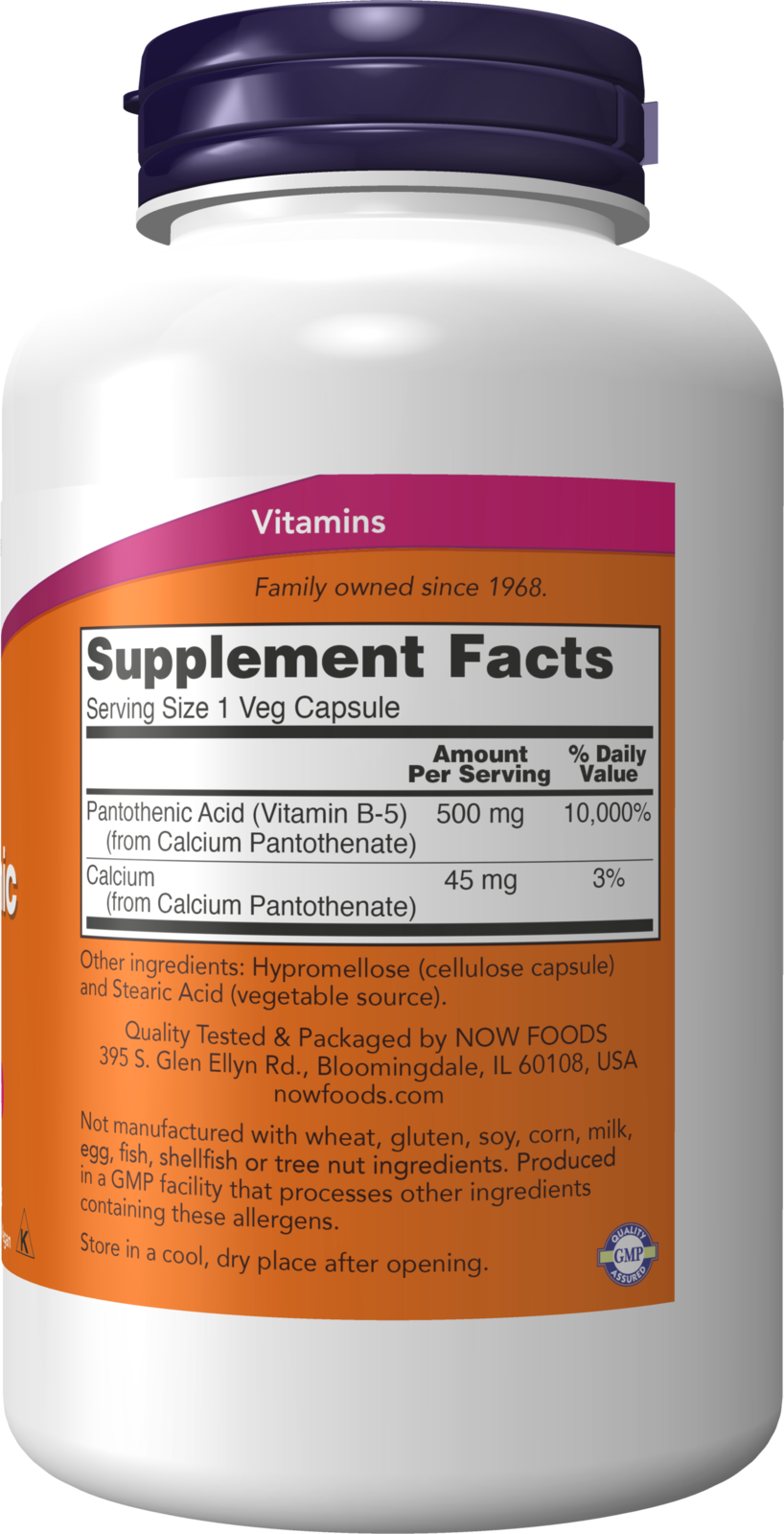 NOW Supplements, Pantothenic Acid  500 mg, B-Complex Vitamin, 250 Caps