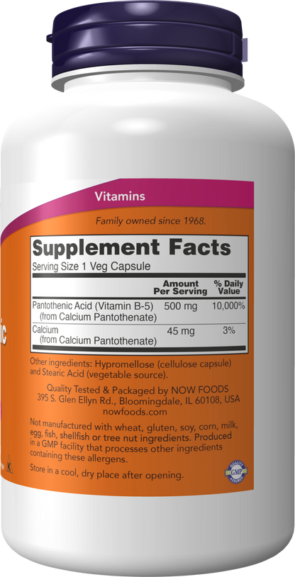 NOW Supplements, Pantothenic Acid  500 mg, B-Complex Vitamin, 250 Caps