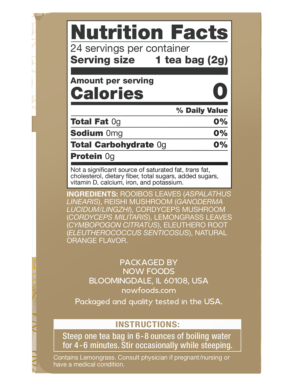 NOW Give a Tea® Rooibos Reishi Mushroom Tea, Caffeine-Free, 24 bags