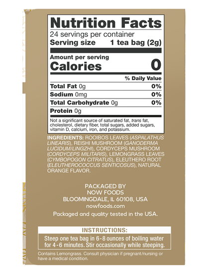 NOW Give a Tea® Rooibos Reishi Mushroom Tea, Caffeine-Free, 24 bags