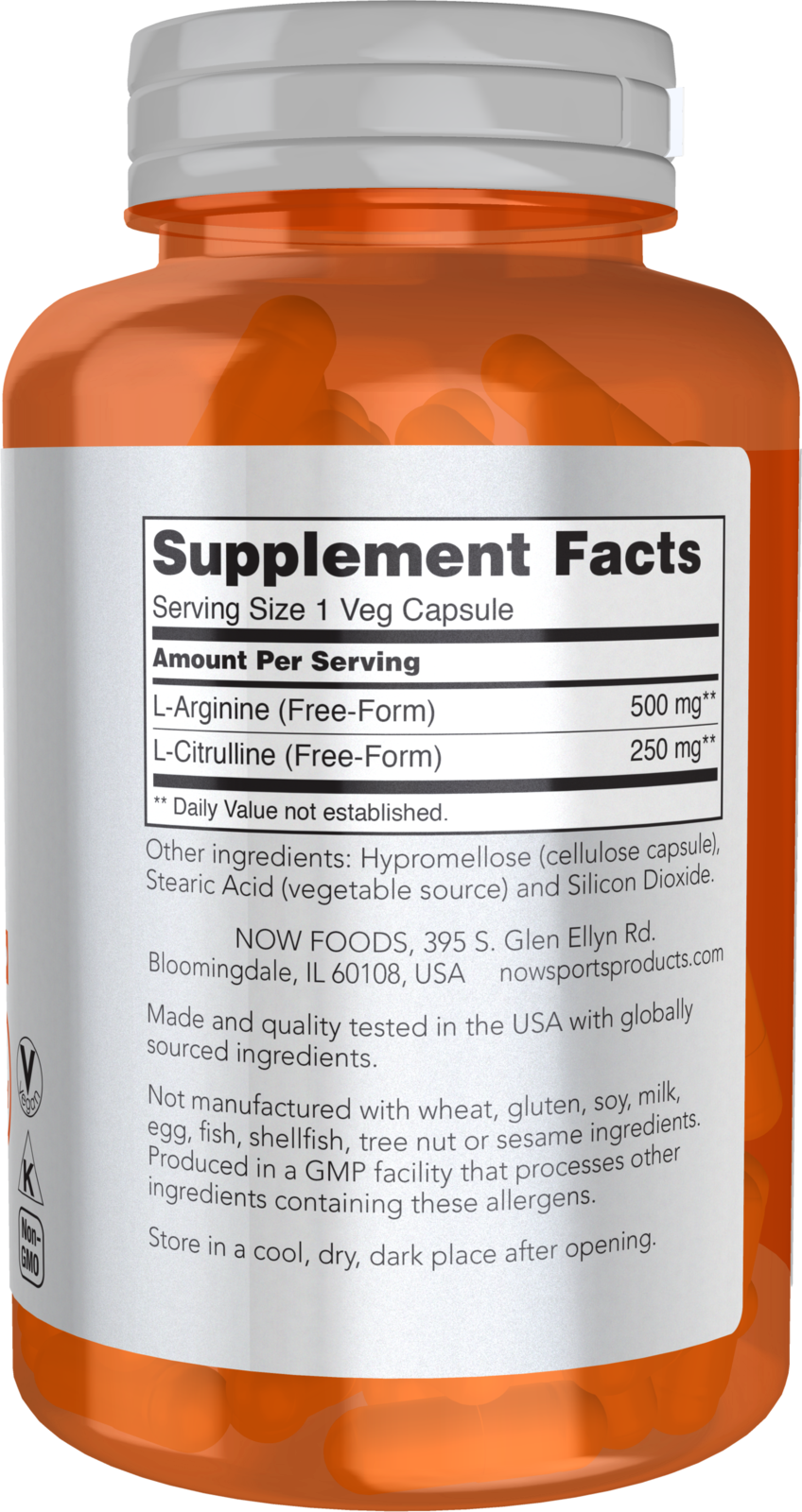 NOW Sports, Arginine & Citrulline 500 mg/ 250 mg, Amino Acids, 120 Veg Caps