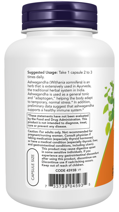 NOW Supplements, Ashwagandha 450 mg (Standardized Extract), 180 Veg Caps