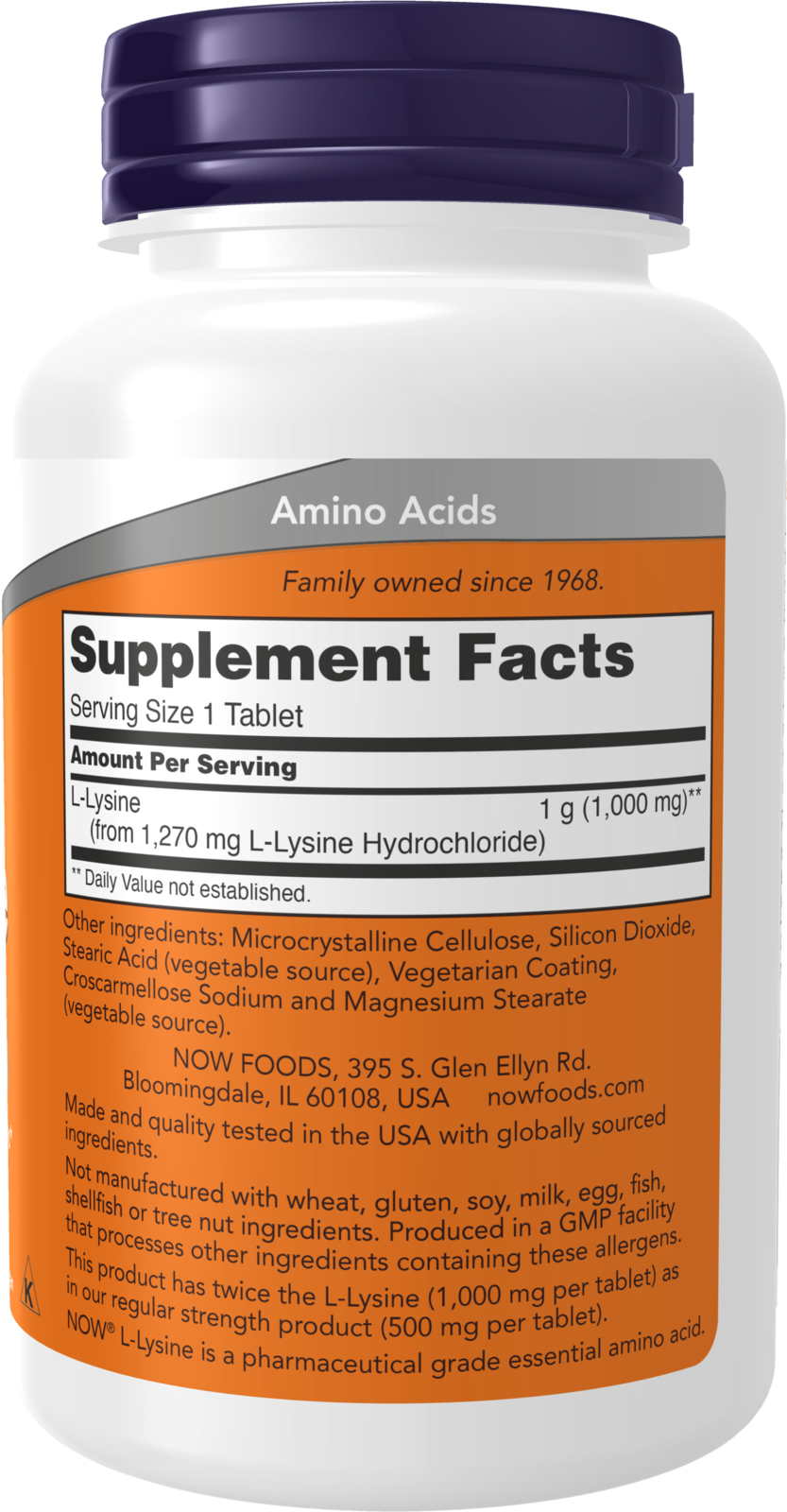 NOW Supplements, L-Lysine 1,000 mg, Double Strength, Amino Acid, 100 Tabs