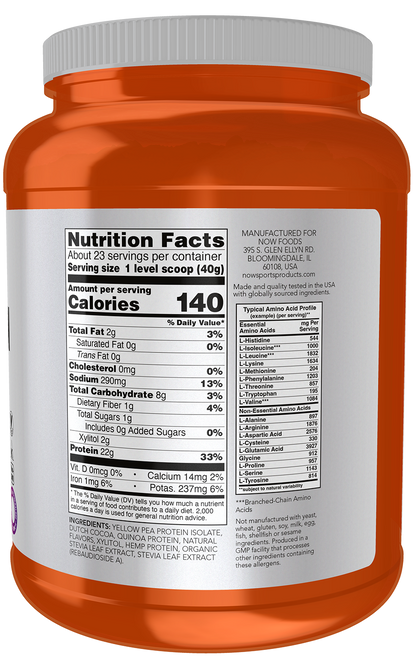 NOW Sports, Plant Protein Complex  22 g, Chocolate Mocha, 2 lbs